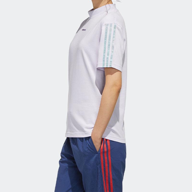 Adidas T-shirt Esportiva Neo Casual com Gola Canelada Tops Femininos Roxo-Claro GD8562