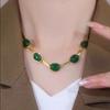 4Pcs Bracelet Green Rhinestone Jewelry Set Choker Crystal Jewelry Suit Necklace Earrings Set  Women
