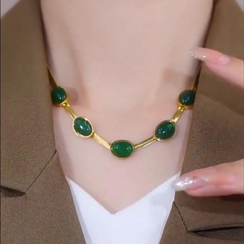 4Pcs Bracelet Green Rhinestone Jewelry Set Choker Crystal Jewelry Suit Necklace Earrings Set  Women
