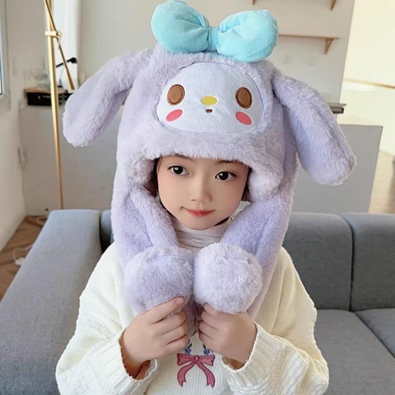 [Ears move] Winter new children's plush scarf one-piece hat cute cartoon airbag baby windproof hat