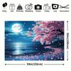 2D Spring Sakura Night View Background Cloth Moonlight Ocean Tapestry for Bedroom Decor