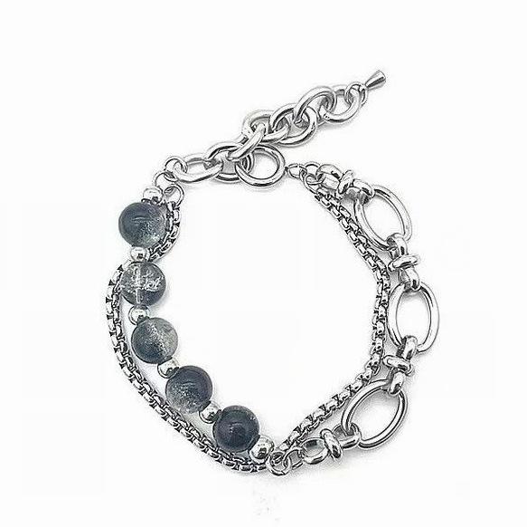 Double Layer Titanium Steel Ice Crack Bead Bracelet - Unisex Hip Hop Street Jewelry