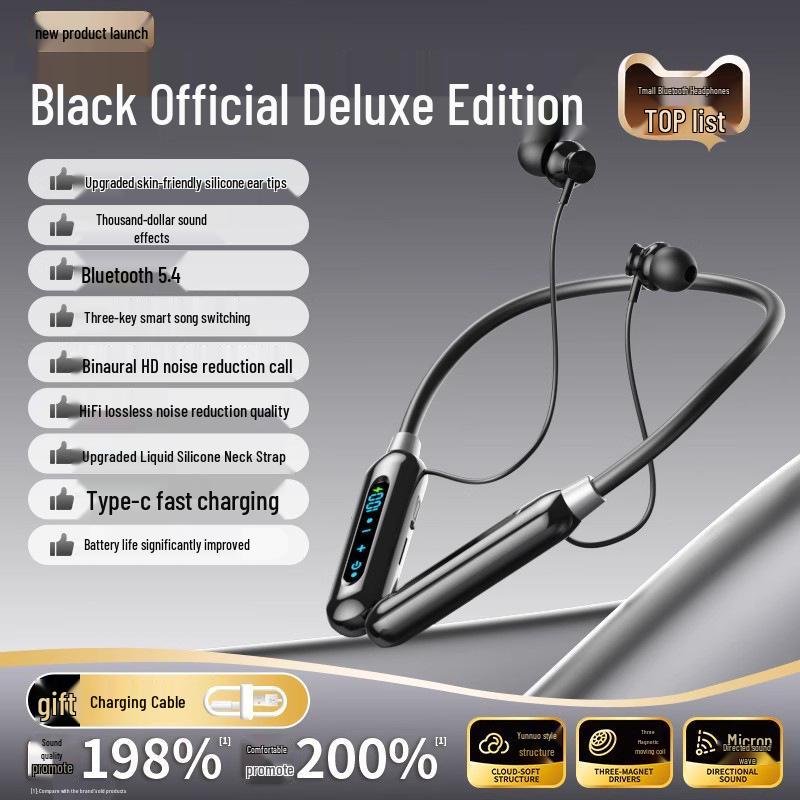 Authentic 2025 True Wireless Noise-Cancelling Bluetooth Neckband Headphones with Long Battery Life
