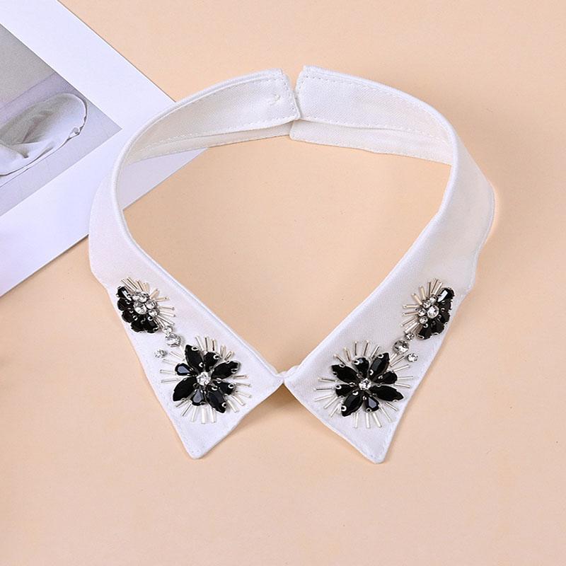 White Fake Collar Women Elegant Diamond Detachable Collars for Women False Shawl Shoulder Wrap Lapel False Collars Woman Tie