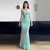 Fishtail Dress Sexy Pure Temperament Seaside Vacation Huge Figure Retro Green Mesh Suspender Suspender Skirt