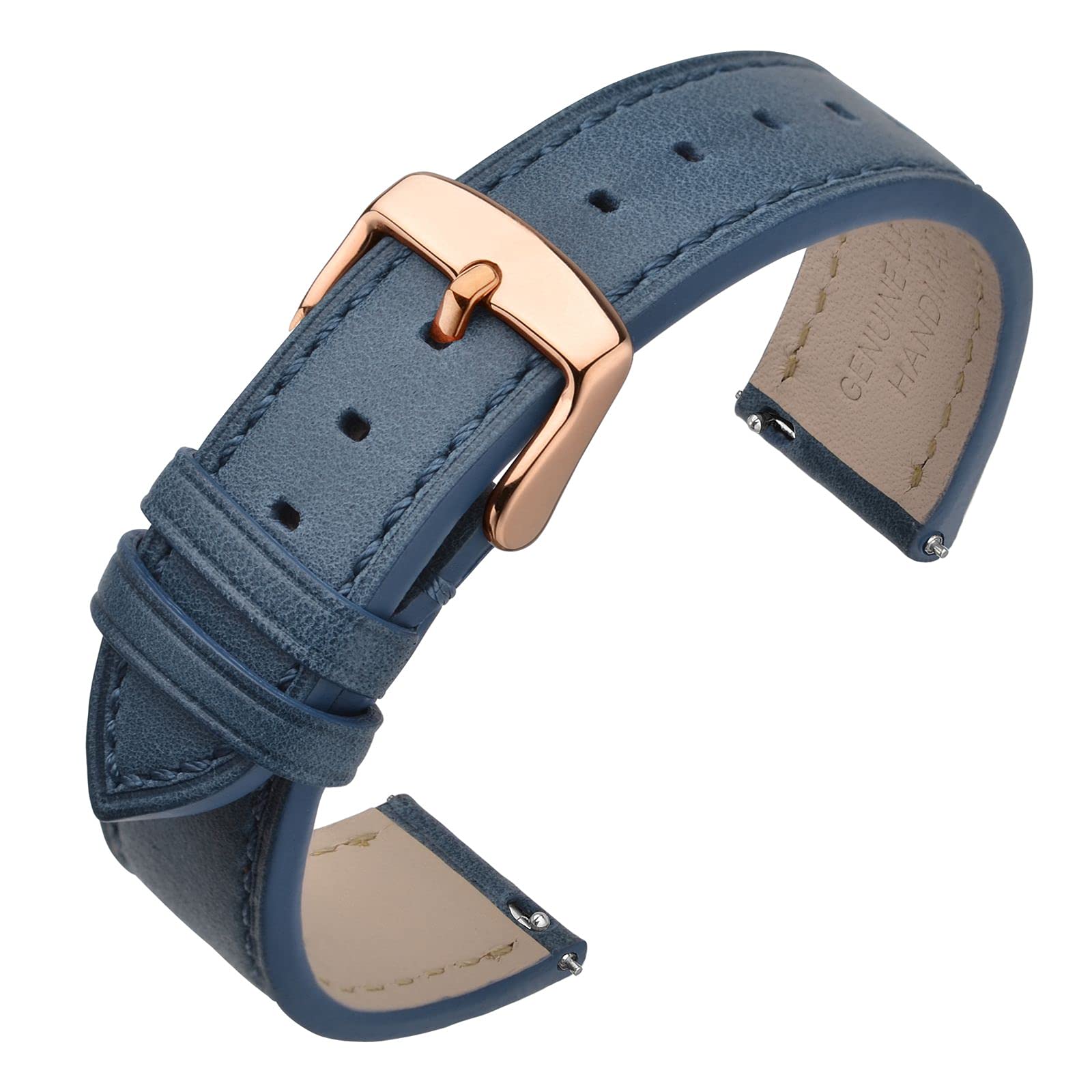 

ANNEFIT Leather Quick-Release Replacement Watch Band 0.67/0.7/0.75/0.79/0.83/0.87 inches (17/18/19/20/21/22 mm), Leather Stainless Steel 22mm