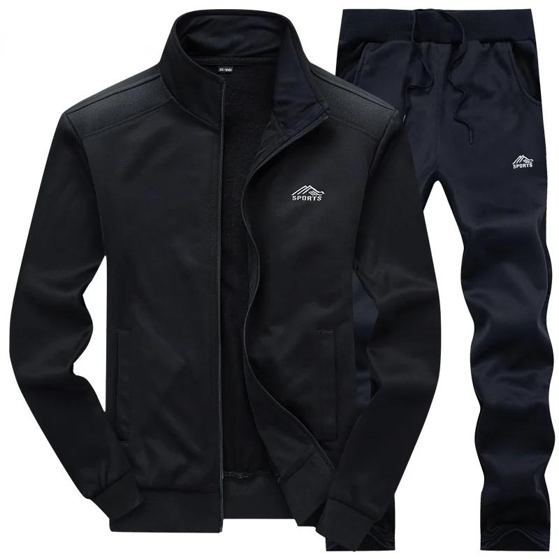 Tracksuits Men Sweatshirt Sporting Fleece Gyms Jacket + Pants Casual Men's Track Suit Sportswear Fitness