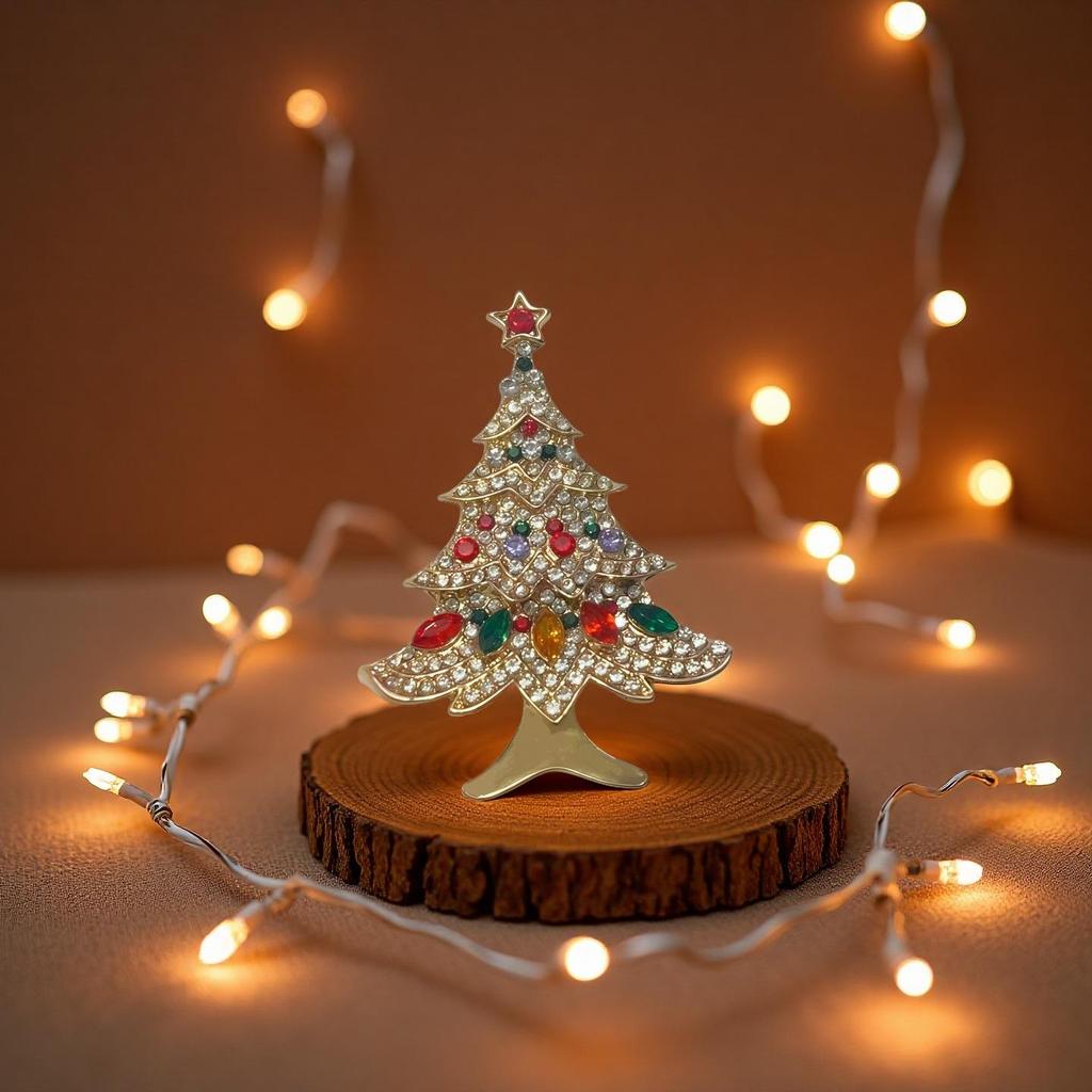 Elegant Alloy Rhinestone Christmas Tree Brooch Pin for Ladies' Suit or Coat