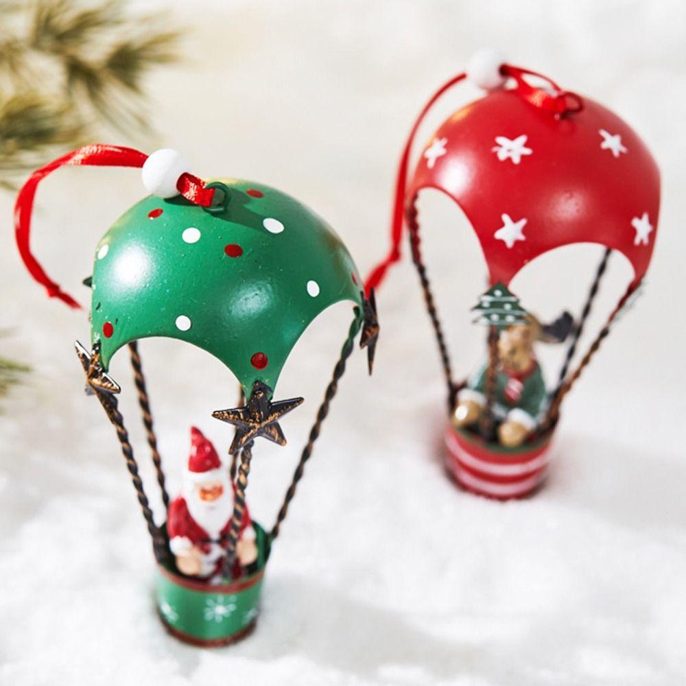 Iron Christmas Airplane Pendant Santa Flying Plane Hot Air Balloon Christmas Tree Hangers Hanging Rope Decorative
