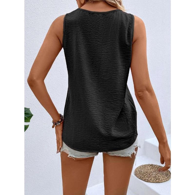 Summer New Women's V-neck Button-down Sleeveless Vest Solid Color Loose Casual T-shirt Top