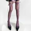 Hollow Lace Mesh Stockings with Bow Tie Pantyhose Lolita Retro Floral Vine White Black Purple Blue Grey Stockings for Women