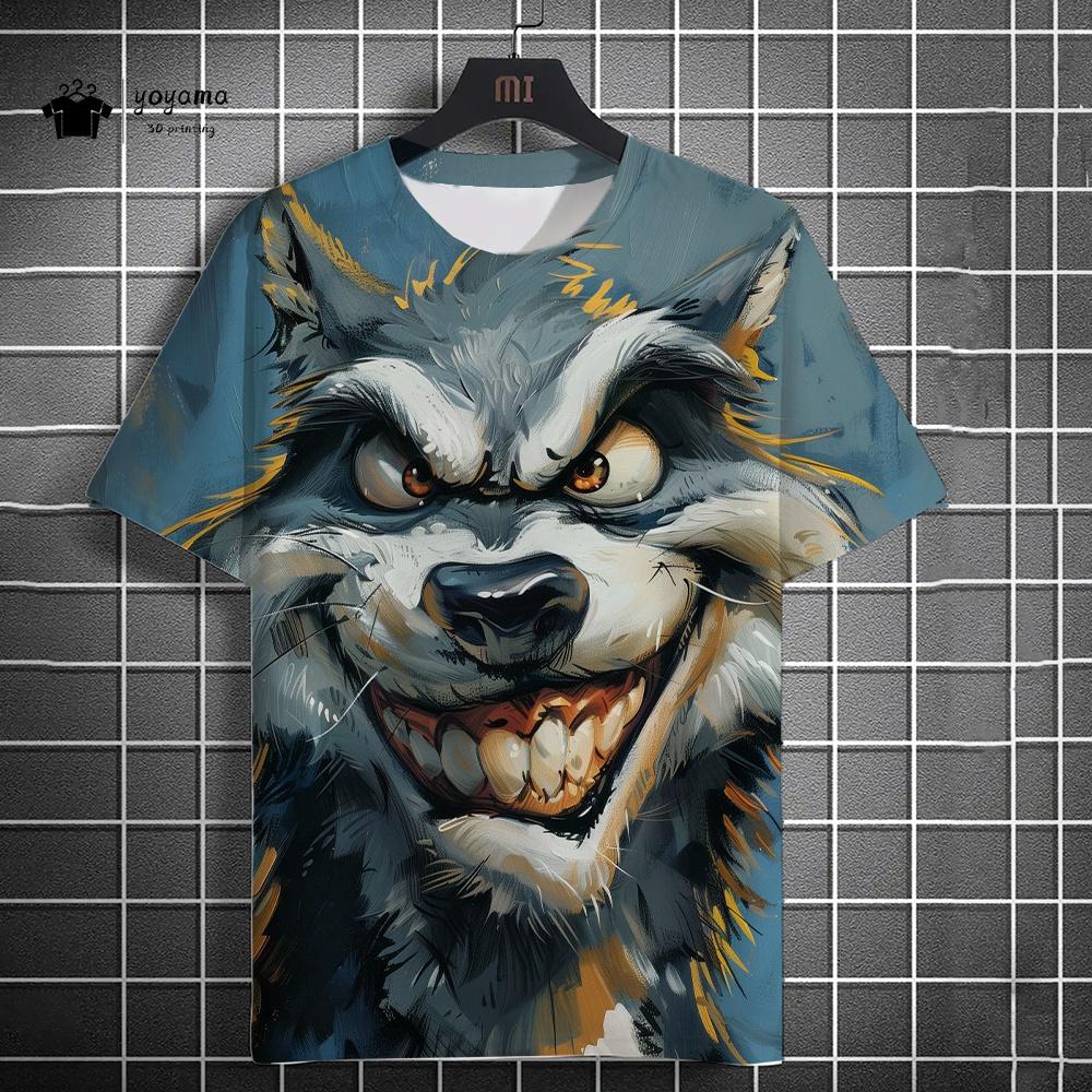 Fun Men's T-Shirt 3D Wolf Printed Short Sleeve T-Shirt Street Fashion Tops Hip Hop O Neck T-Shirt Summer Men's Casual Clothing