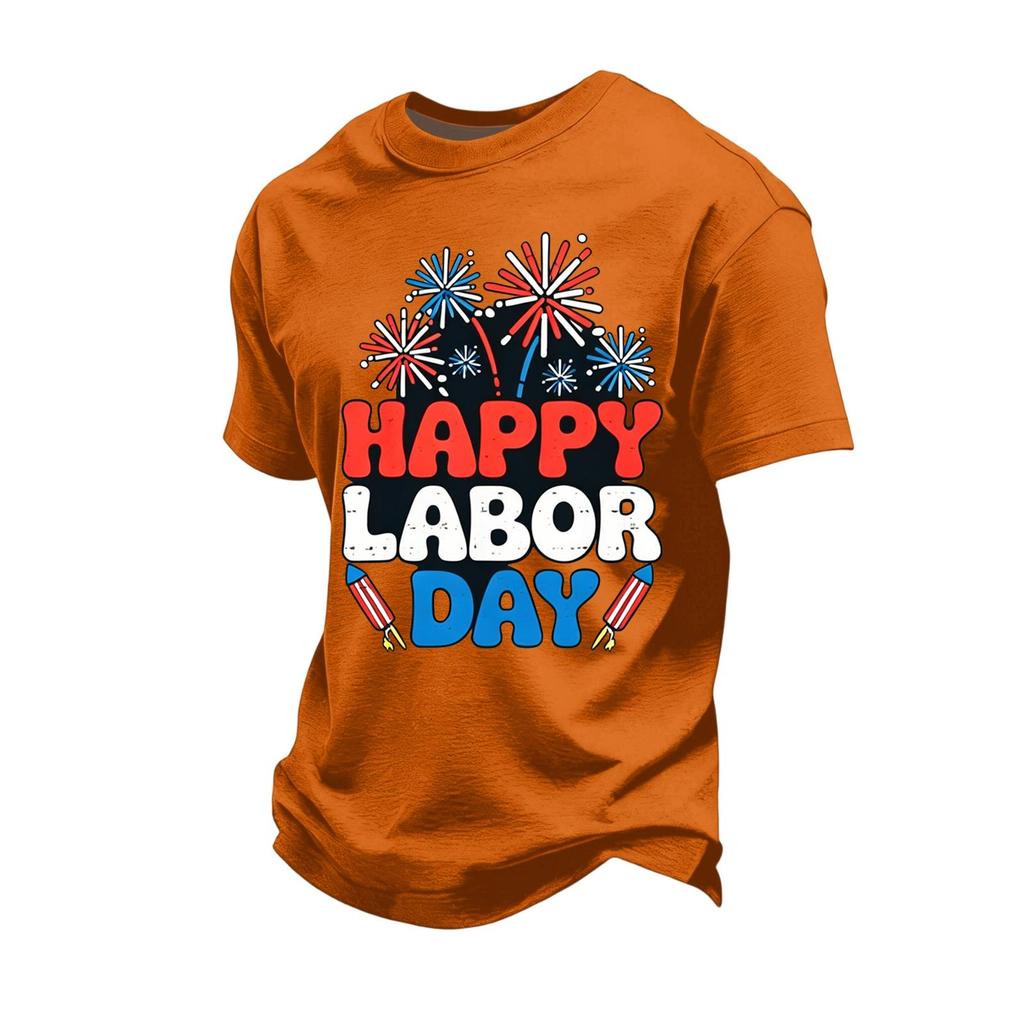 Men's Loose Fit Casual Short Sleeve T Shirt Labor Day Graphic Print Crew Neck Cotton Blend Top for Everyday Wear
