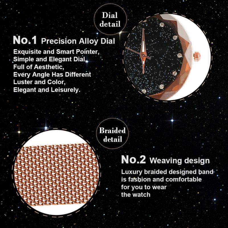 Ladies' Top Brand Star Watch Mesh Magnet Starry Sky Quartz Watch Ladies Magnet Strap Watch Round Dial Magnet Strap Buckle Watch