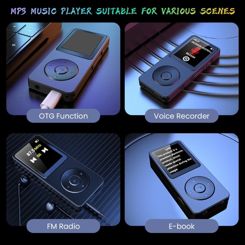 Portable MP3 Player Bluetooth-compatible Wireless Auxiliary Connectivity 1.8Inch Display Music Player E-Book Voice Recorder