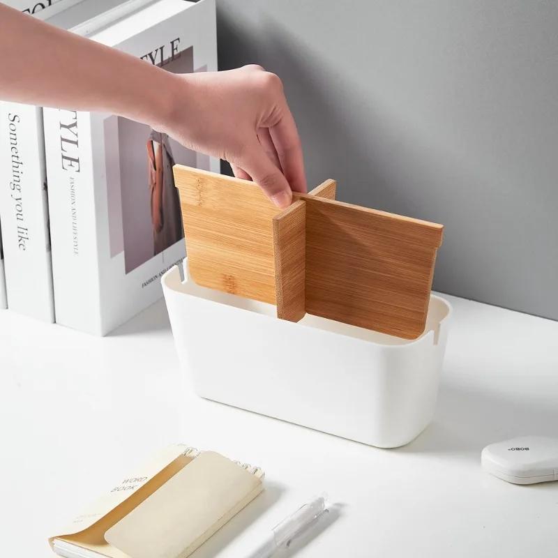 Modular Bamboo Desktop Organizer - Adjustable Dividers for Cosmetics, Office Supplies Multi-Use Home Office/Bedroom Tray
