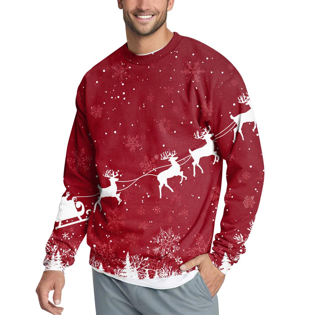 Men's Casual Fashion Printed Round Neck Pullover Sweatshirt