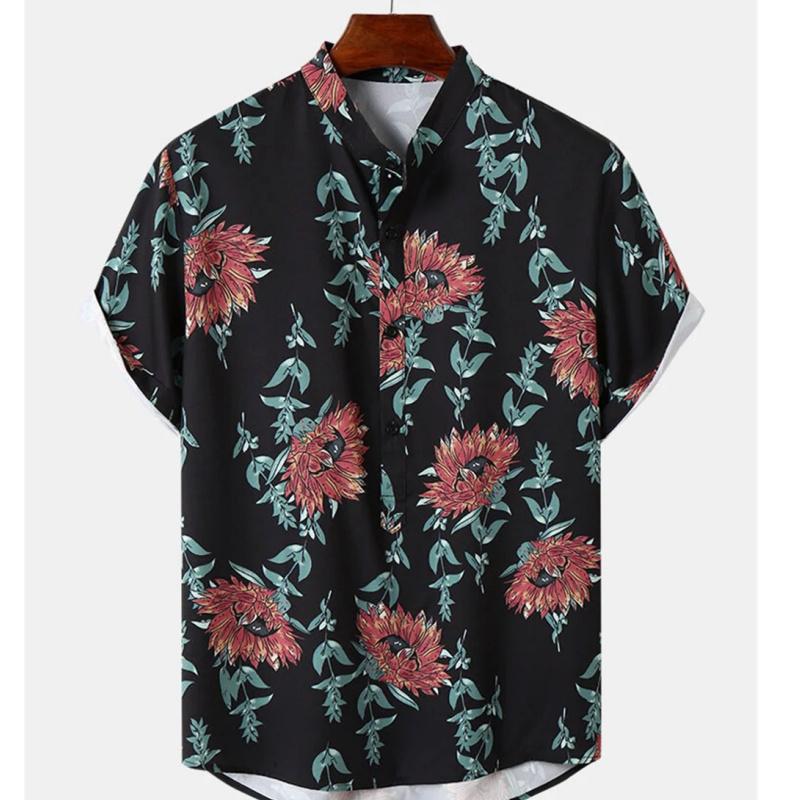 3D Printed Flower Leaf Hawaiian Shirts For Men Plants Patterns Blouse Summer Short Sleeves Tops Loose Aloha Shirts Streetwear
