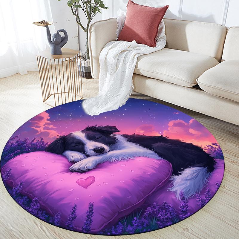 Runder Teppich mit Border Collie Muster, Teppich für Wohnzimmer, Schlafzimmer, Spielzimmer, Rutschfeste Bodenmatte, Weihnachtsgeschenke und Geburtstagsgeschenke.