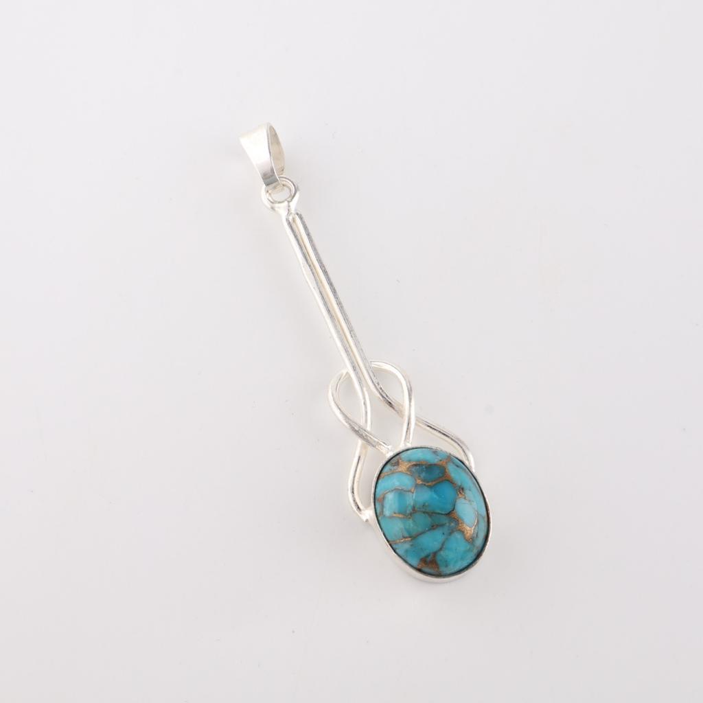 Blue Copper Turquoise Gemstone 925 Sterling Silver Jewelry Handmade Pendant1.79" PP-60-40