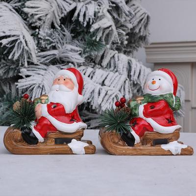 Keramik Weihnachtsdekoration Hochwertiger Weihnachtsmann Festlicher Schlitten Figuren Statuen Set für die Feiertage