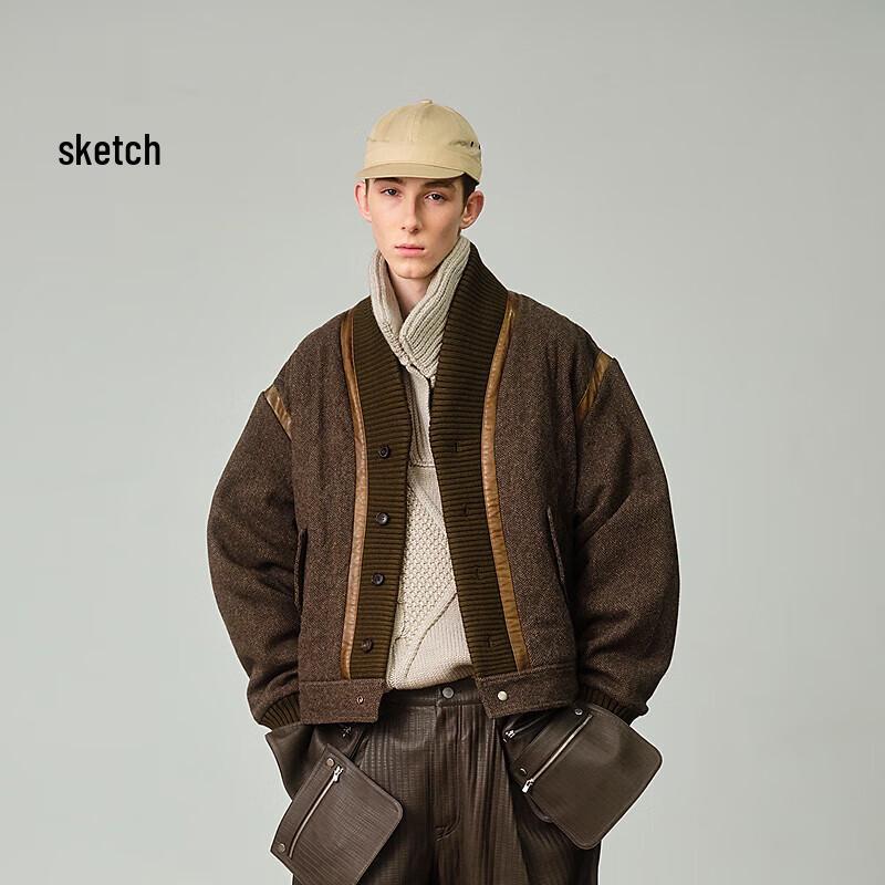 

Men s Loose A-Line Scarf Collar Short Padded Jacket S