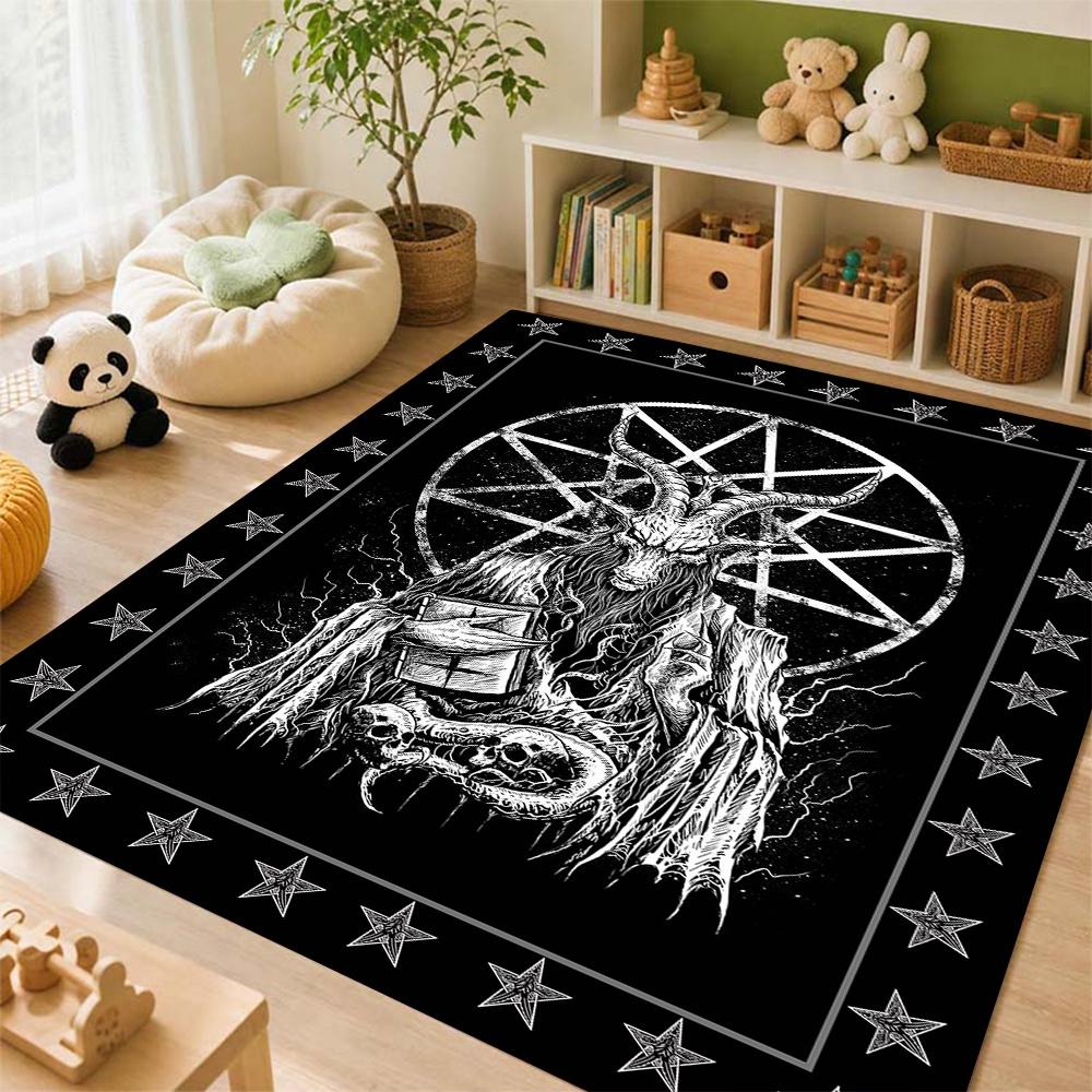 Dark Baphomet Pentagram Art Indoor Rug Soundproof Shockabsorbing Carpet For Office Study Home Decor Memorial Gift