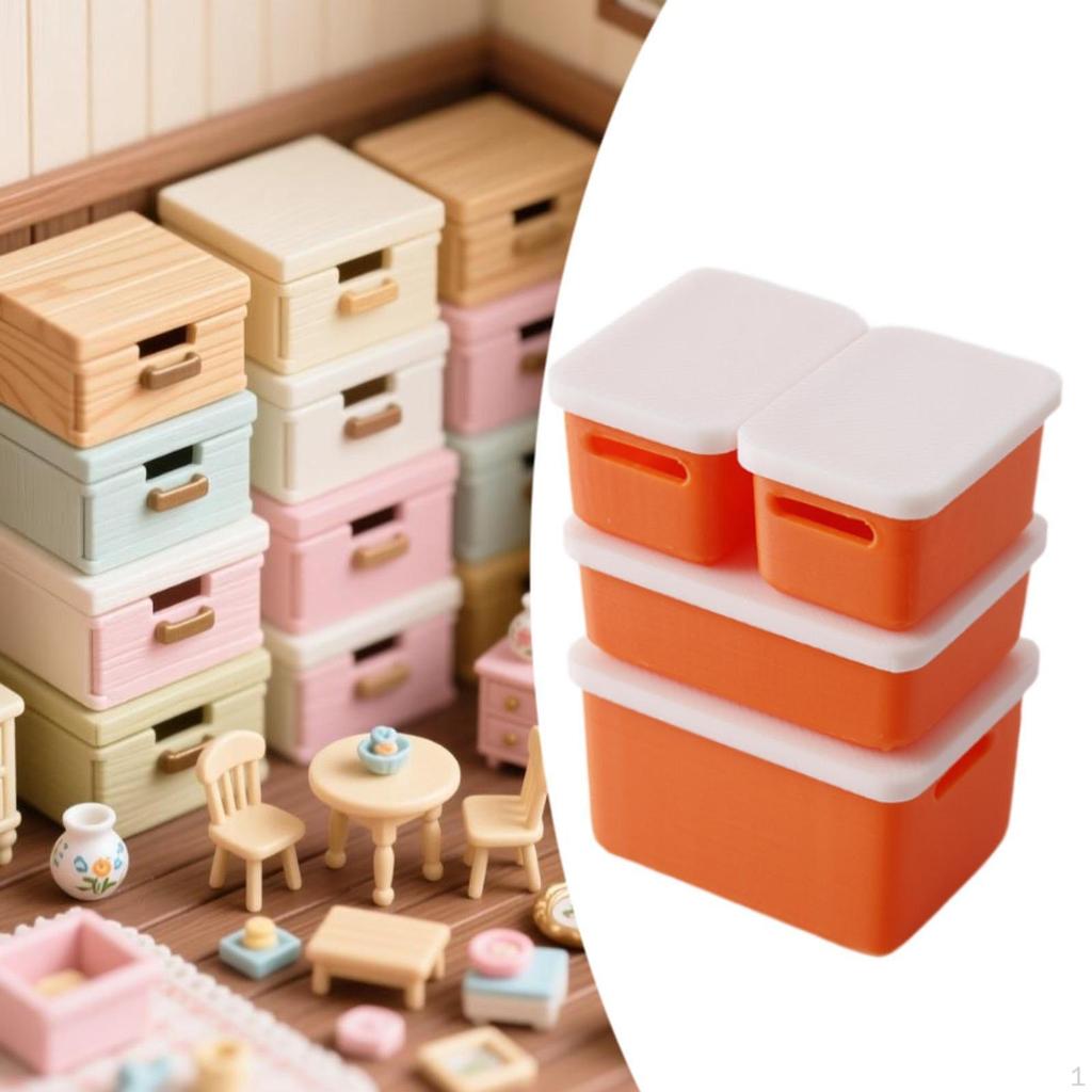 4 Pieces 1/12 Dollhouse Storage Box Doll House Accessories 1: 12 Scale Decor for Bedroom