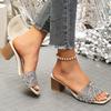 Fashion 2025 Luxury Sequins Square Toe Slippers Women New Non Slip High Heel Sandals Woman Casual Wear-Resistant Slip On Slides Mujer