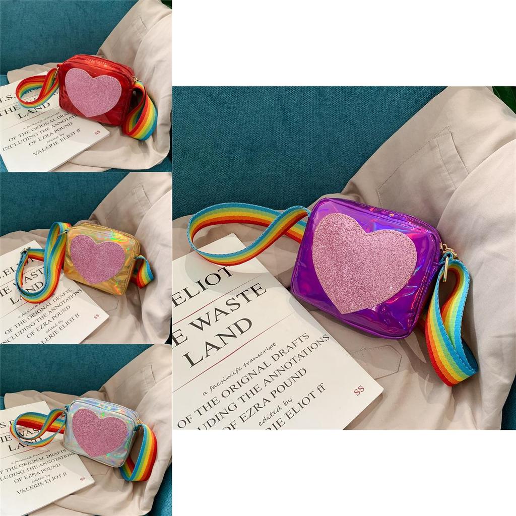 Chic Korean Style Kids Bag With Shiny Pu Leather And Colorful Rainbow Strap For Boys And Girls