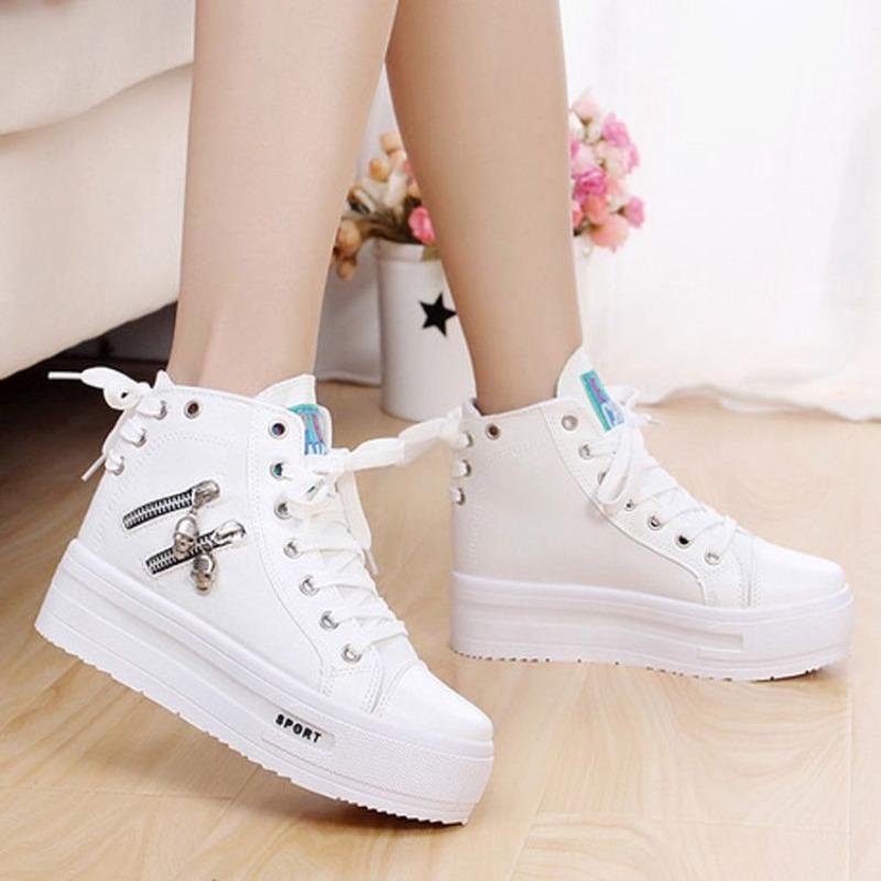 High Top Ladies Footwear Spring Autumn Women's High On Platform Canvas Shoes Original Y2k Fashion 39 Casual Lace Up Ankle Boots