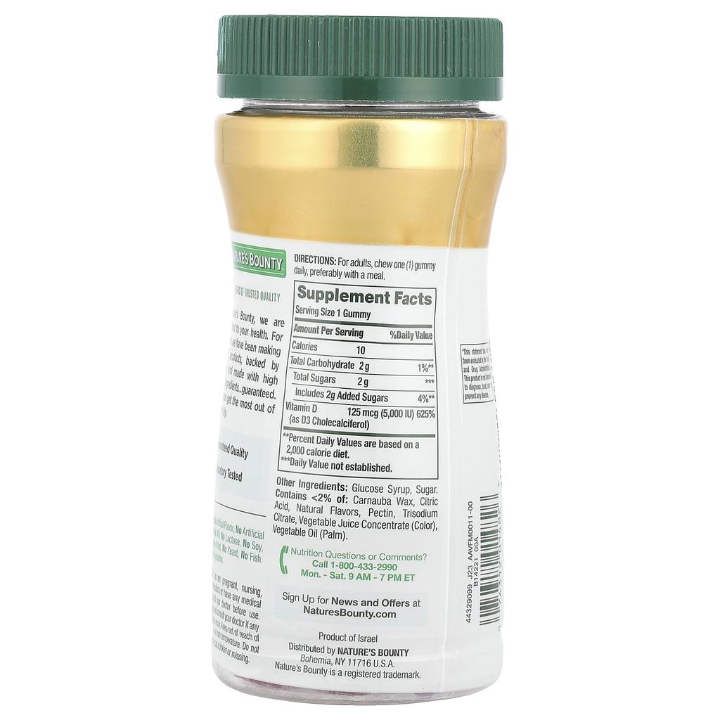 Nature'S Bounty, Vitamin D3 Gummies, High Potency, Strawberry Flavor, 5,000 Iu, 60 Gummies