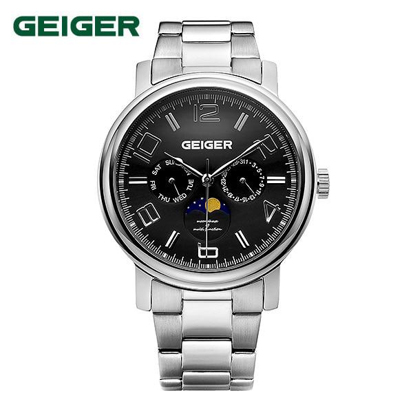 

Geiger GE8026BSM Новое поступление Мужские металлические часы с фазой Луны 43 мм