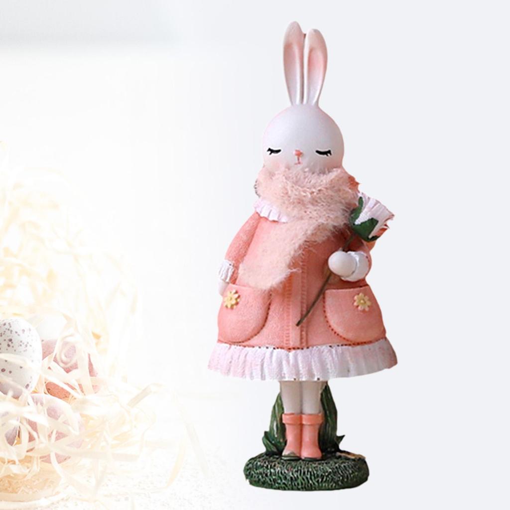 Easter Rabbit Statue Cartoon Resin Sculpture Decorative Easter Craft for Office