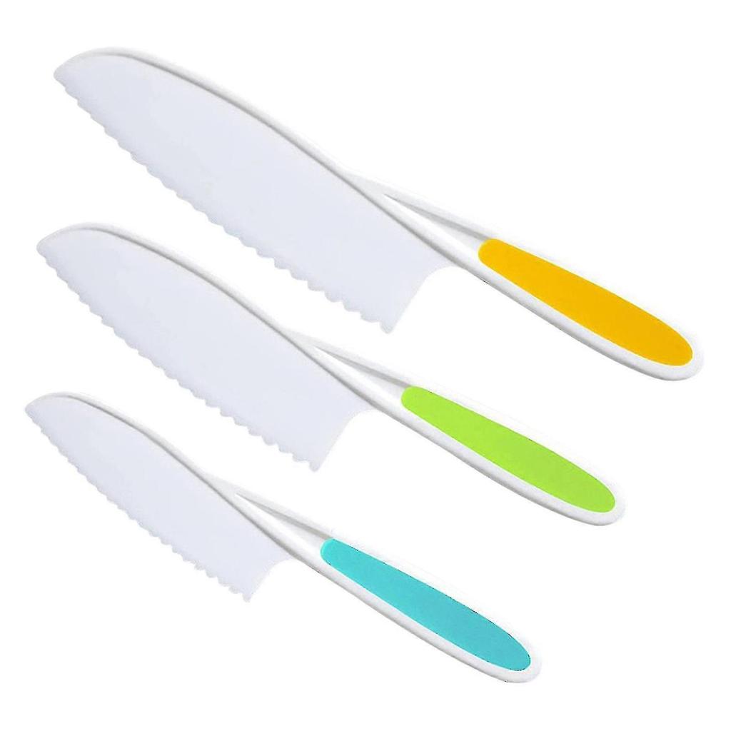 3 Piece Kids Kitchen Baking Knife Set, Safe To Use, Firm Grip, Serrated Edges, Kids Knife, Protects Little Chef's , Perfect For Cutting Food And Veget