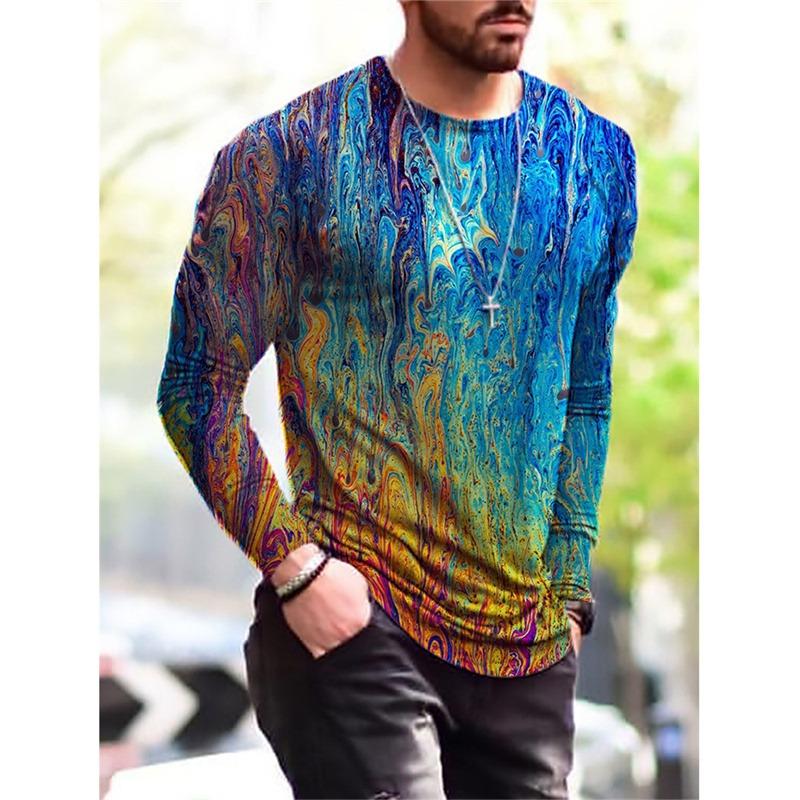 3D Gedrucktes Hip Hop Rock T-Shirt Für Männer Buntes Muster T-Shirts Frühling Herbst Freizeit Langarm Rundhals Oberteile Lockere T-Shirts