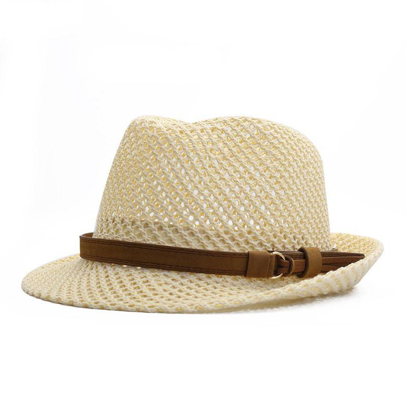 Hat Men's Summer Sunshade Jazz Top Hat Hand Woven Casual Couple Hollow Belt British Straw Hat