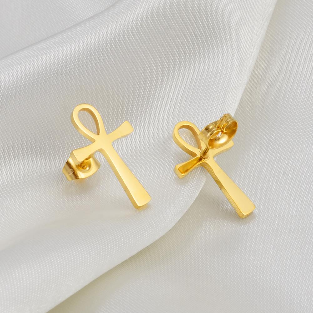 Anniyo 1.9cm Ankh Stud Earrings for Women Girls Africa Egypt Nile Key Traditional Ancient Egypt Ethnic  #273921