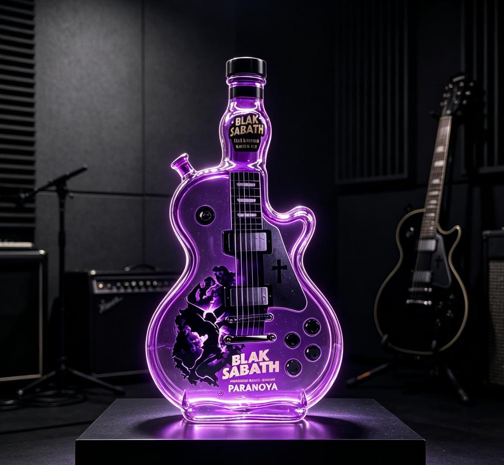 Electric Guitar Shaped Liquor Decanter 375ml High Borosilicate Glass Rock Print Wine Bottle Whiskey Gin Container Bar Display
