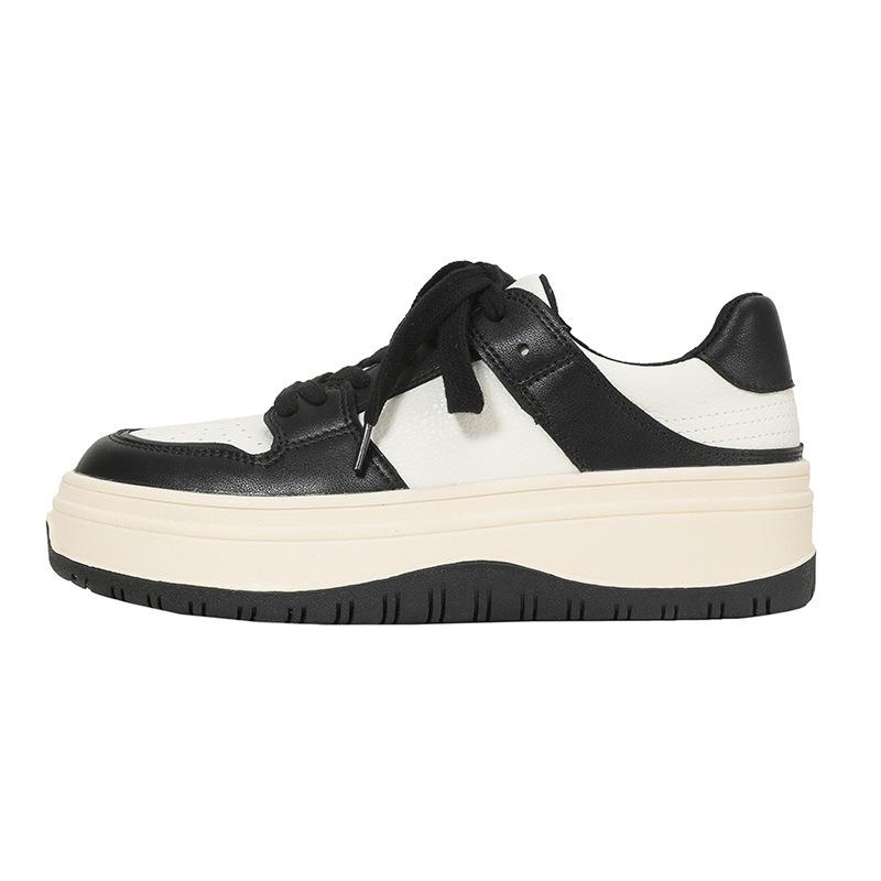 Black and White Panda Shoes Children's New Sports and Leisure Two-color Thick-soled Heightening Cowhide Dad Little White Shoes Women