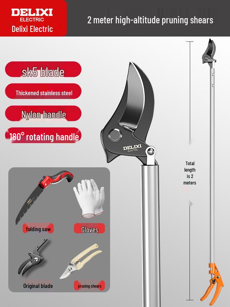 Delixi Elektrische Teleskop-Astschere für hohe Äste und Obstbäume.