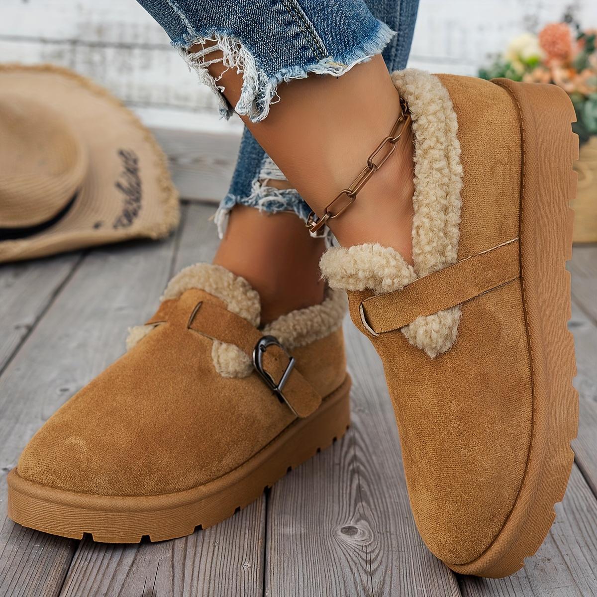 

[Fleece-Lined Ankle Boots] Cozy Fleece-Lined Ankle Boots - Women s Casual Mid Heel Platform Shoes - Round Toe Fabric Upper, Rubber Sole for Winter 41 коричневий