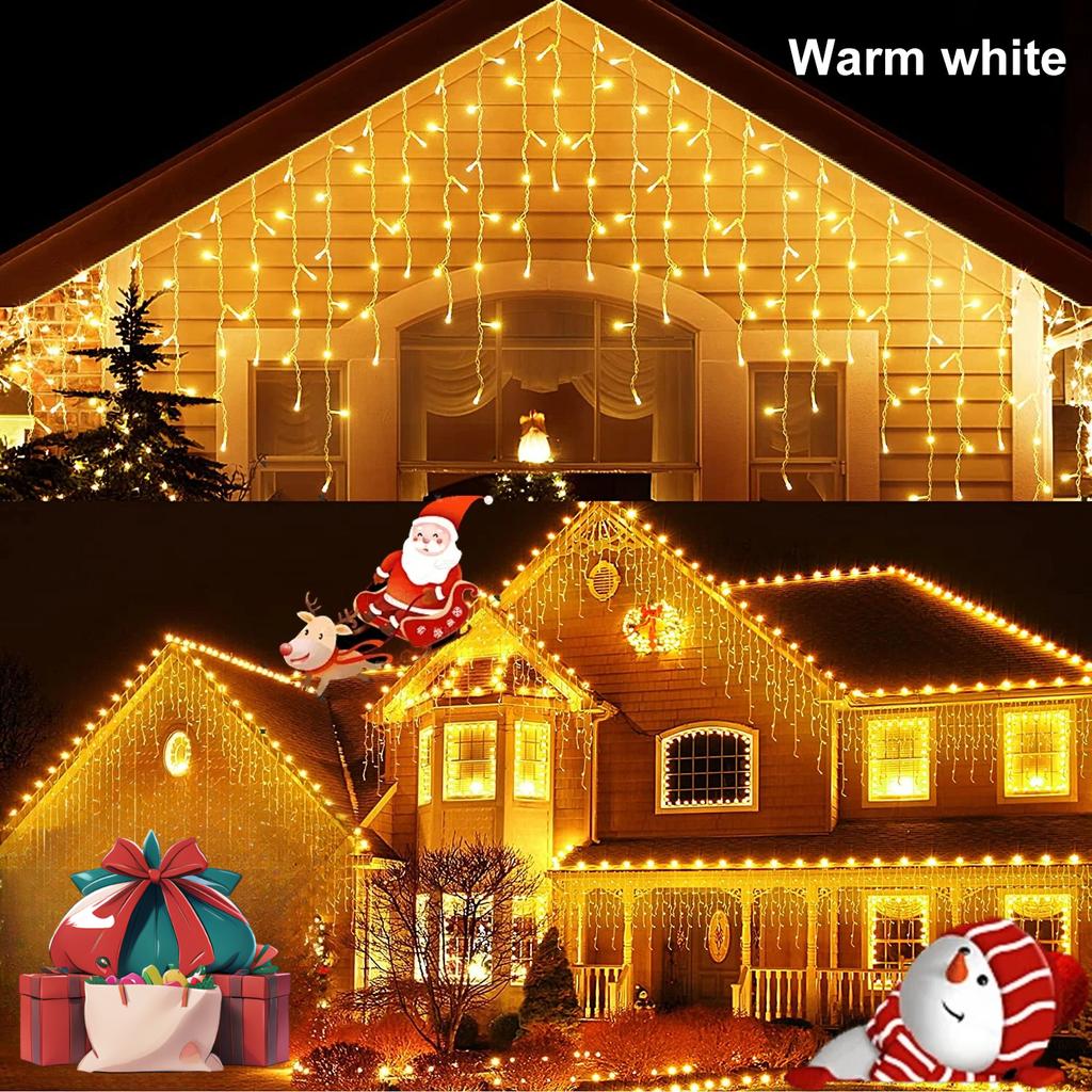 Solar Curtain Icicle Lights Outdoor Eaves Decoration Lights 8 Lighting Modes Wedding Christmas Party Garden Fairy Lights String