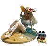 Anime Straw Hat Girl Model 15cm PVC Beach Sitting Pose Statue With Mini Companion Desktop Decor For Anime Game Otaku Collection