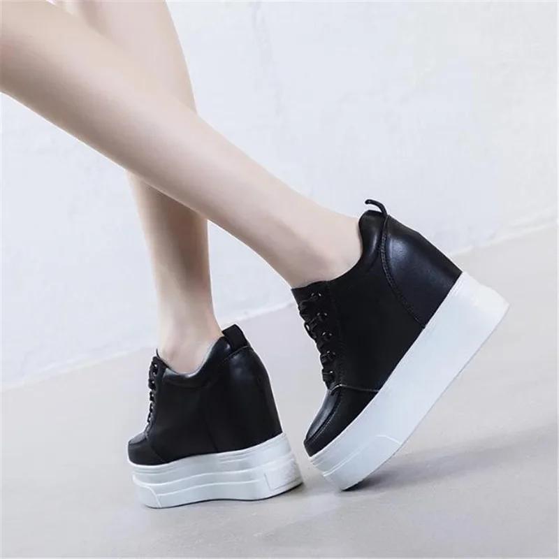 Fashion 2025 spring slope heel small white shoes female inside heighten casual single shoe platform shoes 11cm high heels womans shoes