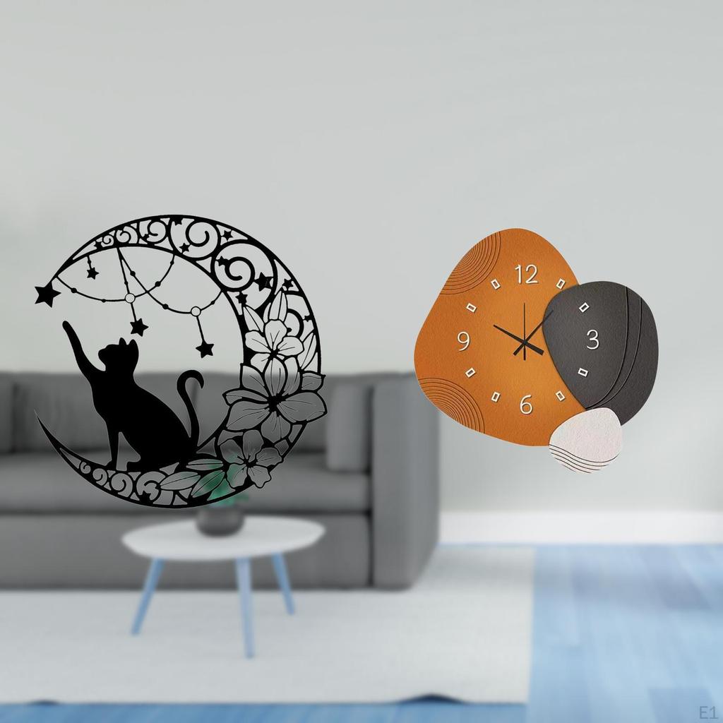 Mystical Feline Timepiece Wall Art Black Sculpture Modern Decorative Clock Ornament for Home Bedroom