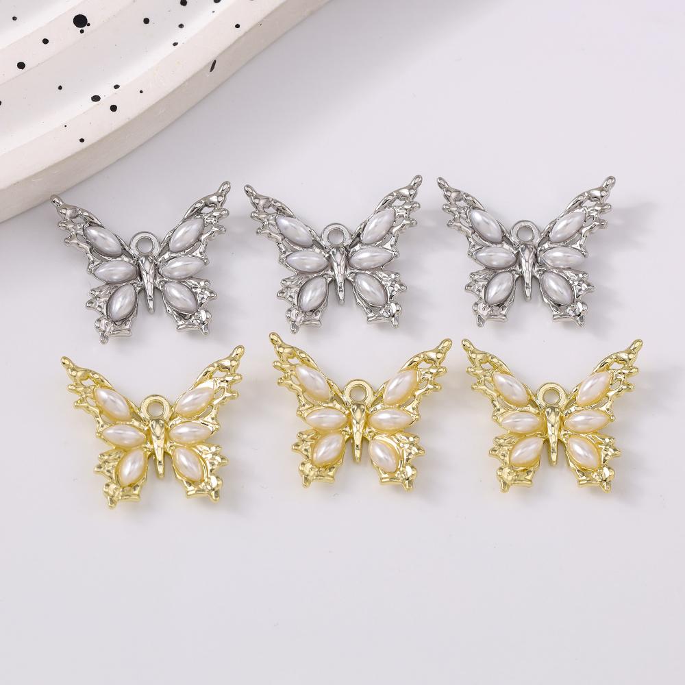 5pcs Delicate Pearl Butterfly Charms for Jewelry Making DIY Necklace Bracelet Earrings Accessories Supplies