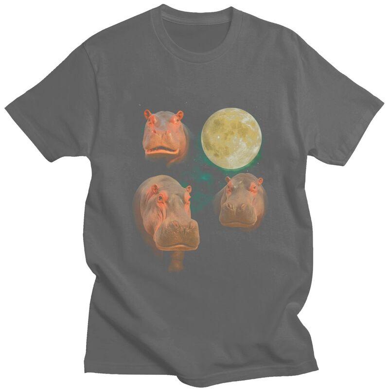 Three Moon Hippos T Shirt Men Women Short Sleeves Novelty Graphic Clothing Streetwear Loose Oversized 100 Cotton Camisetas