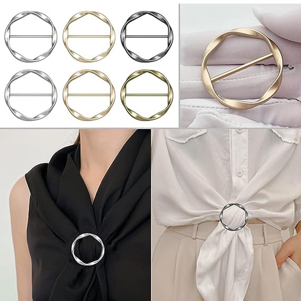 2PCS Scarf Clips and Ring T Shirt Clip for Women Fashion Metal Circle Buckle Clothing Ring Wrap Holders Clothes Hat Belt Decor