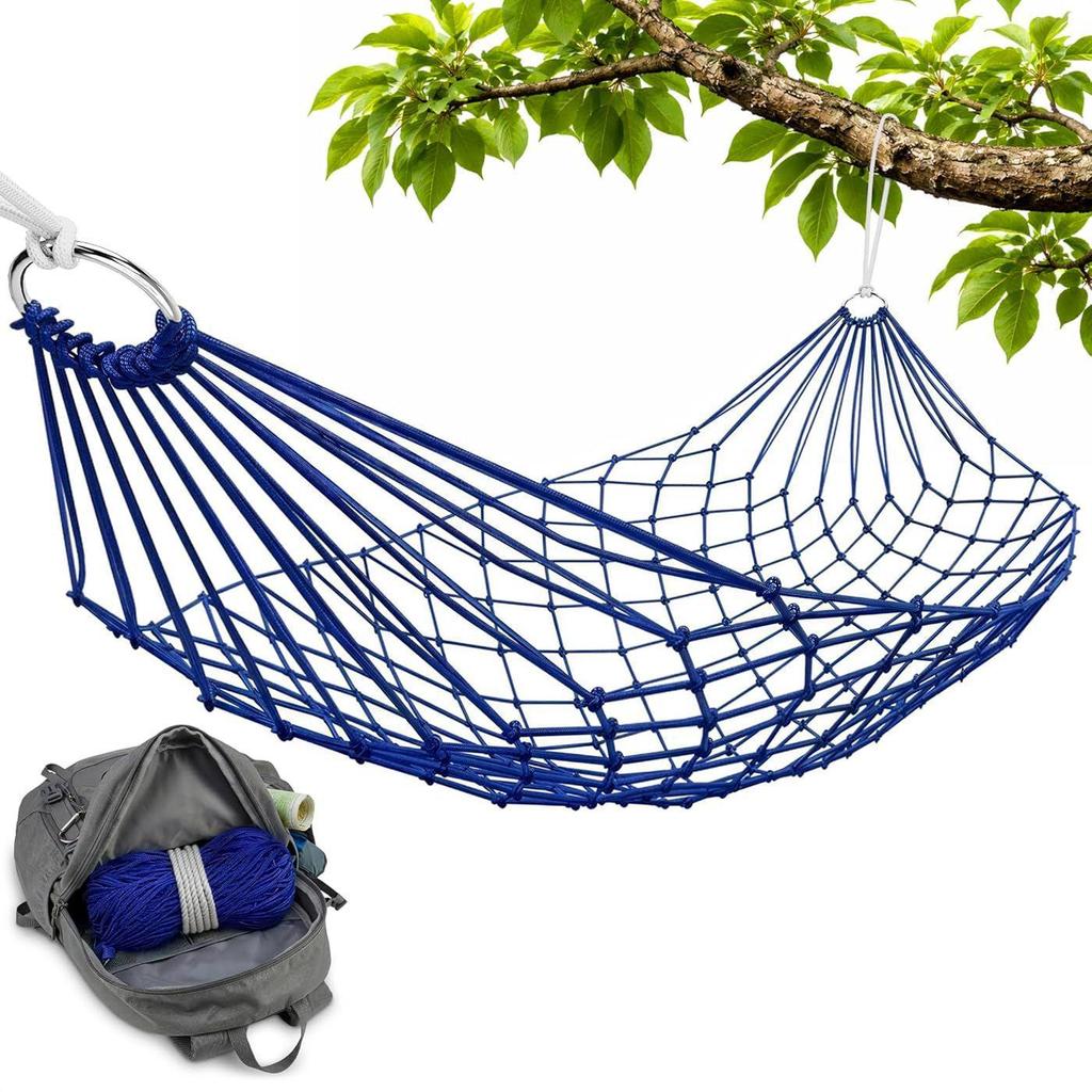 Military Green/Red Mesh Outdoor Hammock with Iron Hook & Nylon Rope